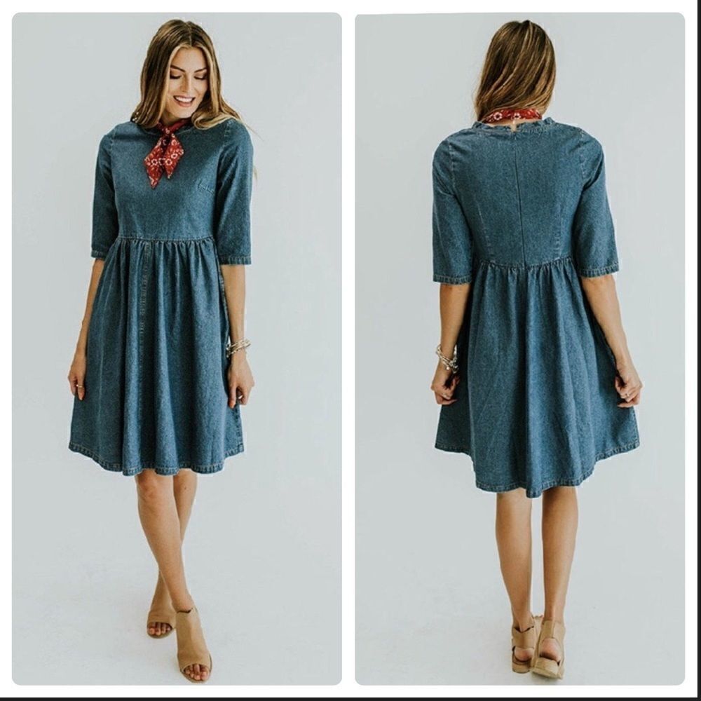Pando Grove 3/4 Sleeve Denim Dress SMALL